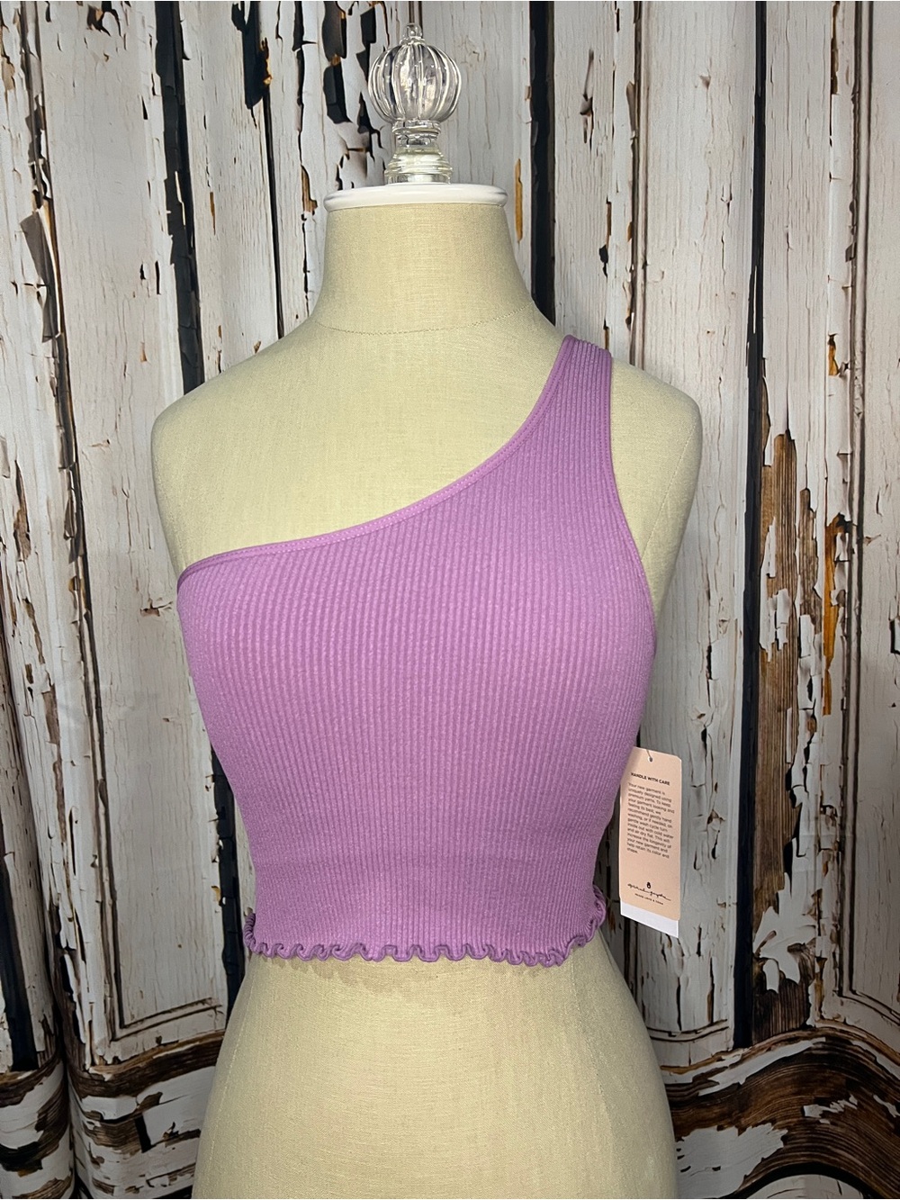 Spiritual Gangster YOGA Lavender One-Shoulder Ribbed Crop Top